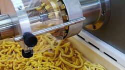 pasta machine dies brass factory industrial machine called Trafila used for Trafilatura al bronzo (Bronze drawing) Stock Footage
