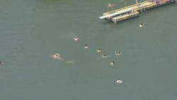 UK Heatwave - Aerials People trying to stay cool in London News Clip