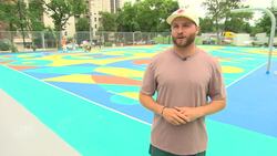 Outdoor basketball court in Winnipeg's inner city gets colourful makeover News Clip