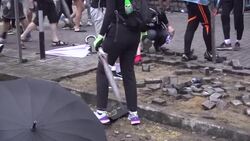 Protesters breaking up paving stones News Clip