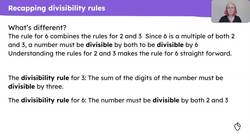 Use divisibility rules for 2, 3, 4, 5, 6, 8 and 10 times tables to solve problems Instructional Video