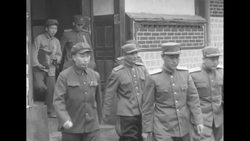 During Korean War, scenes of US troops in combat in South Korea, peace talks in North Korea, and US troops in US leaving for Korea News Clip