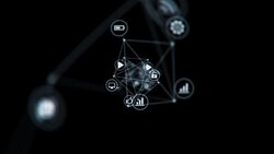 Connected Network Icons Symbols Flying in Abstract Space Changing. Lines and Dots. Beautiful Looped 3d Animation with DOF Blur. Digital Technology and Information Concept. Stock Footage