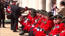 Prince Harry meets Chelsea pensioners on the Royal Hospital parade ground News Clip