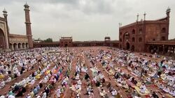 CLEAN : Muslims offer morning prayers in Indian mosque on Eid-ul-Adha News Clip