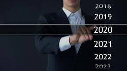 Man finds 2024 year in virtual archive, collection of statistics, annual reports Stock Footage