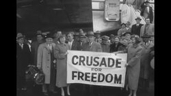 US "Crusade for Freedom" leaders return to New York after their last stop in France, where they were briefed by Gen. Alfred Gruenther News Clip