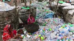 Plastic bottle recycling factory Stock Footage