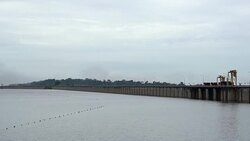 Dam with floodgate. Stock Footage