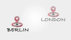 Pin drops for destination from Berlin to London, flying plane Stock Footage