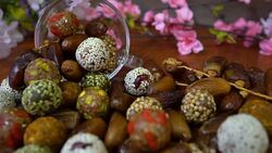 dried fruit , date fruit , date ball with cereal Stock Footage