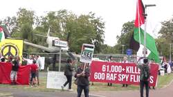 Pro-Palestine protesters demonstrate outside RAF High Wycombe News Clip