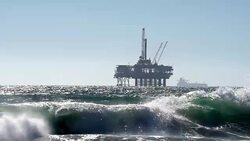Offshore Fracking Drilling Rig in the Pacific Ocean Stock Footage