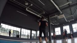 Woman training on step board in sport gym Stock Footage