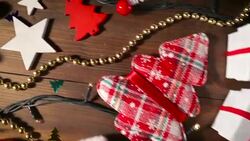 Christmas decoration and gifts on old wooden floor Stock Footage