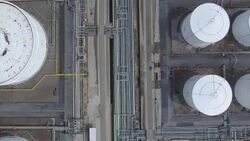Oil Refinery and Chemical Plant with Complex Pipe in Overhead View Stock Footage