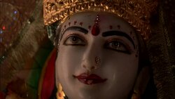 CLOSE ANGLE OF FACE OF STATUE OF HINDU GOD. RELIGIOUS. Stock Footage