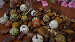 dried fruit , date fruit , date ball with cereal Stock Footage