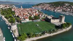 Drone Discovers Trogir: Croatia's Spectacular Coastal Heritage Stock Footage
