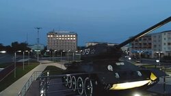 T-34 Soviet Army Medium Battle Tank Memorial Monument at Night Stock Footage