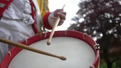 Revolutionary War drummer during reenactment Stock Footage