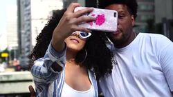 Young Couple Taking a Selfie Outdoors Stock Footage