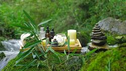 Spa materials in nature Stock Footage