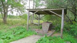 A small old feeder for the wild boar in the forest Stock Footage