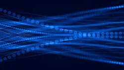 abstract blue growing bright bunch of optical fibers background, fast light signal for high speed internet Stock Footage