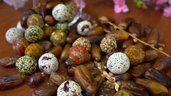 dried fruit , date fruit , date ball with cereal Stock Footage