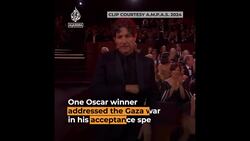 Celebrities at Oscars wear red pins to support Gaza ceasefire calls News Clip