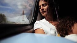 Mother and her little daughter traveling with train, sleeping Stock Footage
