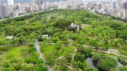 Top view aerial of taipei park to the city Stock Footage