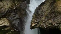 Cascades of waterfalls flowing in river, wild Okatse Canyon near Kutaisi, nature Stock Footage