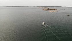 Motorboat in the Swedish archipelago Stock Footage