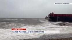 Two barges wash ashore Woodmont beach in Milford News Clip