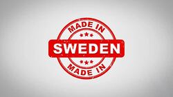 Made In SWEDEN Signed Stamping Text Wooden Stamp Animation. Red Ink on Clean White Paper Surface Background with Green matte Background Included. Stock Footage