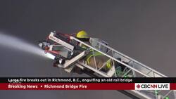 Old rail bridge burns in Richmond, B.C. News Clip