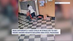 Man appears to use child in a stroller to get inside Crown Heights building and steal package News Clip