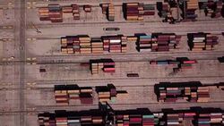 Aerial view of commercial port, cargo container Stock Footage