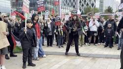Thousands of protesters march outside Media City over the BBC's Gaza coverage News Clip