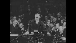 Franklin Roosevelt at podium during 1932 presidential campaign News Clip