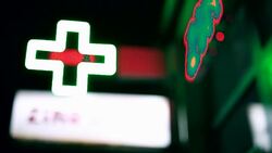 Pharmacy store, Green neon Stock Footage