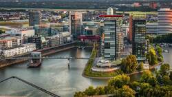 Drone Views of Düsseldorf: MedienHafen to Altstadt Stock Footage