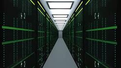 Large server room interior in datacenter, web network and internet telecommunication technology, data storage and cloud service concept Stock Footage