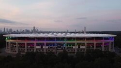 CLEAN : Euro 2020: Frankfurt's stadium lights up in rainbow colours News Clip