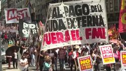 CLEAN : Hundreds march in Buenos Aires against IMF News Clip