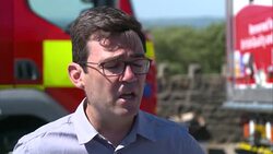 Wildfires: Andy Burnham vists Winter Hill Stock Footage