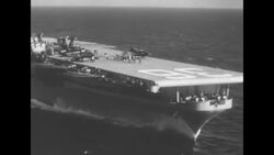 US Navy warplanes taking off from and landing on new US Navy aircraft carrier "Antietam" at sea News Clip