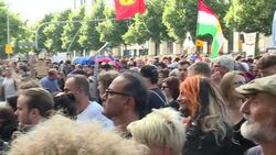 Crowd of demonstrators on street News Clip